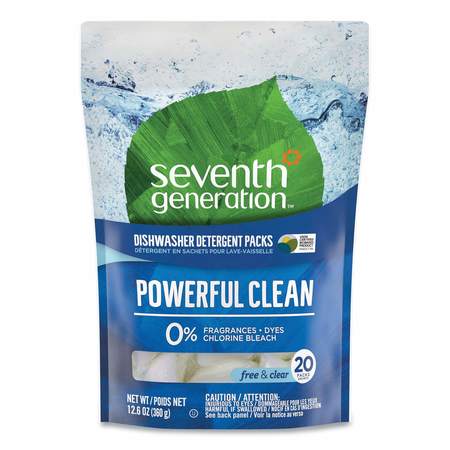 Seventh Generation Natural Dishwasher Detergent Concentrated Packs, Free & Clear, PK20 22818